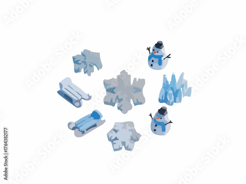 3d Snow season icon set 