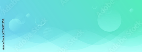 Abstract Blue and Green Gradient Banner with Bubbles and Waves