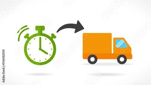 Efficient delivery service highlighted by stopwatch and delivery truck, showcasing speed and logistics for optimal transportation and cargo handling, ensuring timely efficiency in every shipment