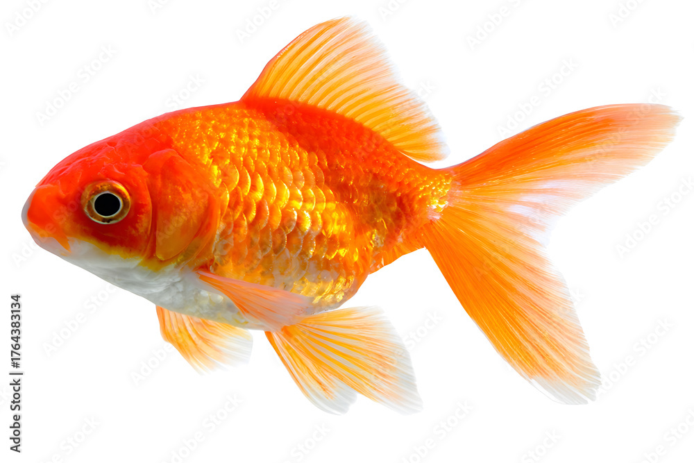 Fototapeta premium Vibrant Orange Goldfish Swimming Transparent Background
