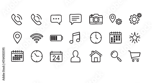 Hand Drawn Phone and Battery Icons for Mobile User Interface