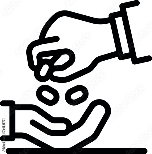 One hand dropping pills into another open hand, representing medicine, healthcare, and treatment