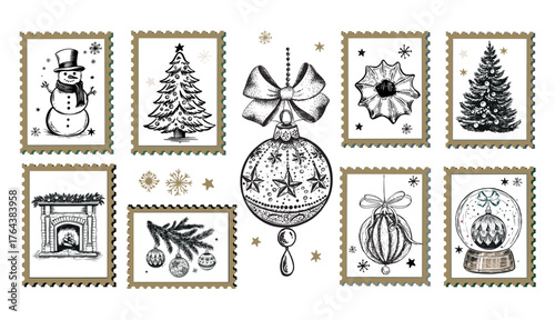 Hand-Drawn Christmas Festive Stamps Collection