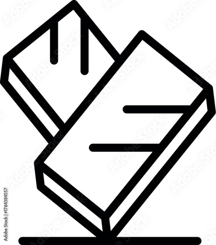 Simple line icon representing two wood blocks balancing on each other, ideal for carpentry and woodworking projects