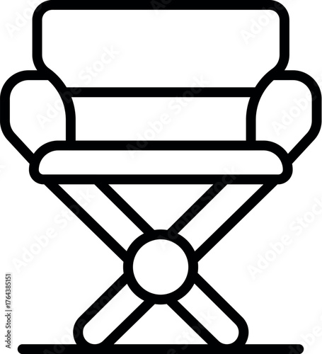 Folding chair for camping, fishing or any outdoor activity, simple black and white line art