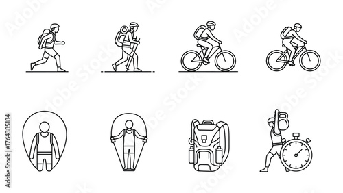 Diverse Sporting Iconography: A collection of dynamic icons capturing various sports activities, presenting a visual narrative of diverse sporting pursuits.