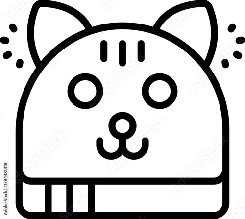 Adorable line art illustration of a winter hat featuring a charming cat design, perfect for staying warm and stylish