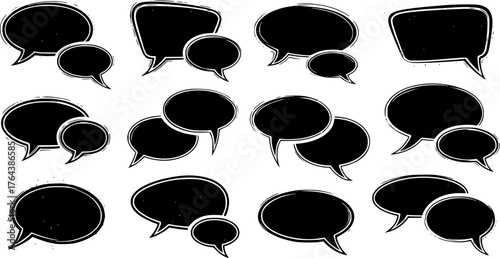 Set of vintage speech bubbles. Grunge texture text box frame, retro chat box, message box conversation template vector illustration design.
