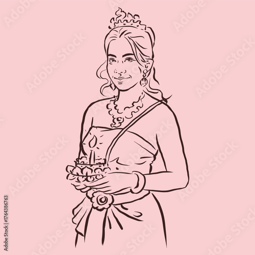 Asian girl for Loy Krathong festival vector for card decoration illustration