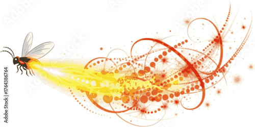 Firefly flying with trail clipart collection. Fireflies abstract illustration.
