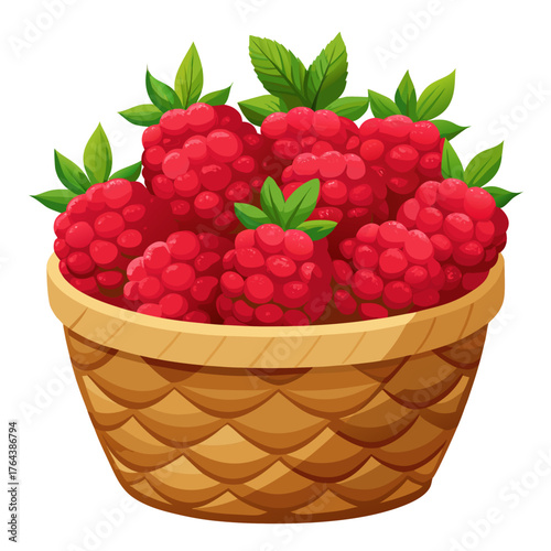 Basket full of fresh raspberries, ready to eat