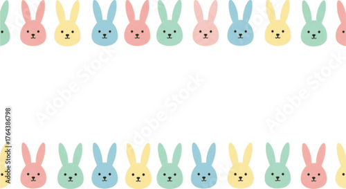 Pastel rabbit head pattern border separator. Easter themed simple flat clipart vector illustration
