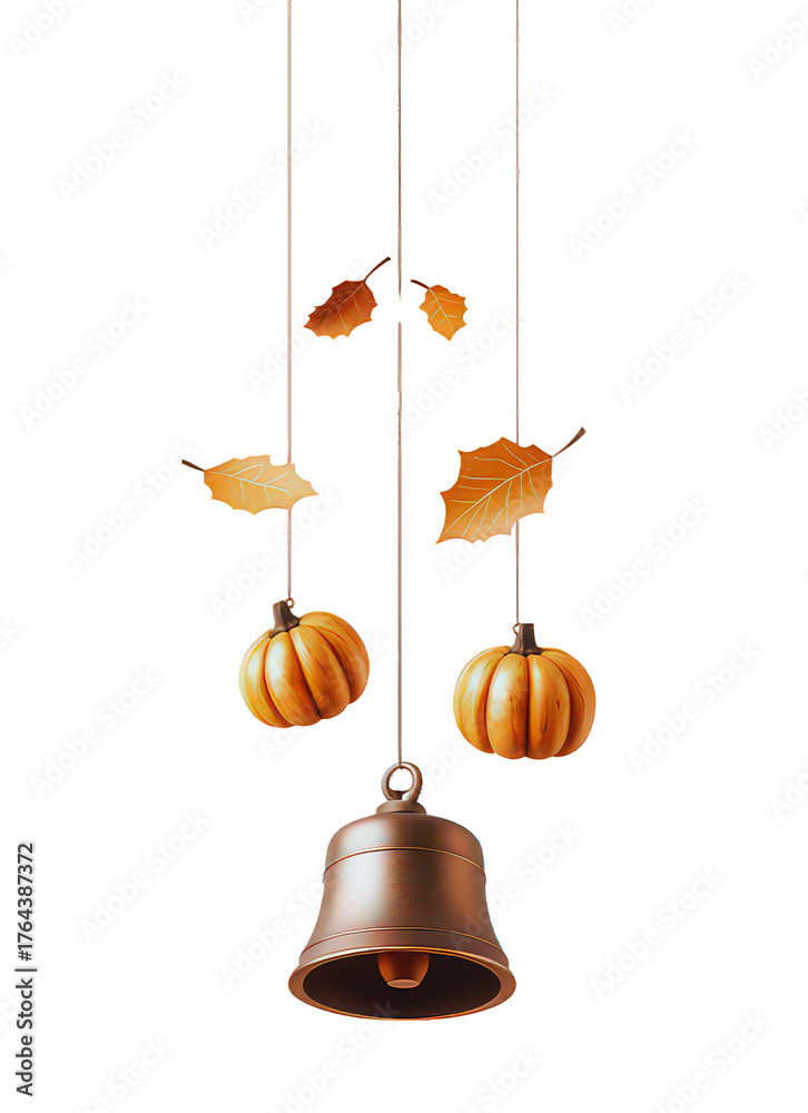 Obraz premium Joyful autumnal decoration with pumpkin, leaf, bell evokes festive charm
