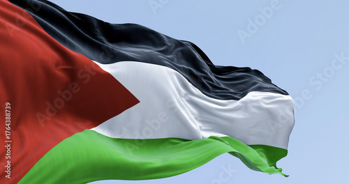 Obraz na płótnie Palestine national flag waving on a clear day