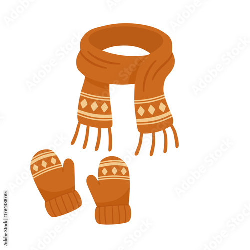 Winter scarf and mittens illustration