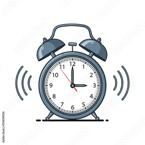 Ringing Alarm Clock Illustration with Classic Design and Bell Top.