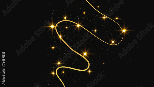 Gold glittering confetti wave and stardust