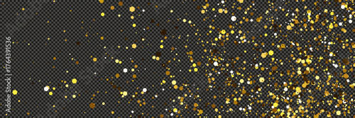 Gold glittering dust with stars on transparent backdrop
