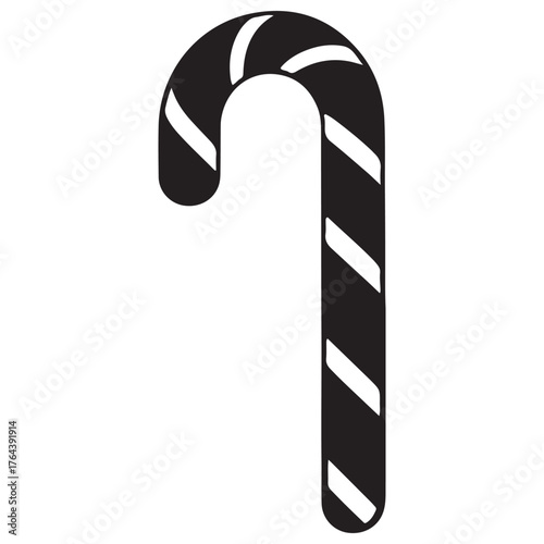 Black and White Striped Candy Cane Silhouette Vector Icon