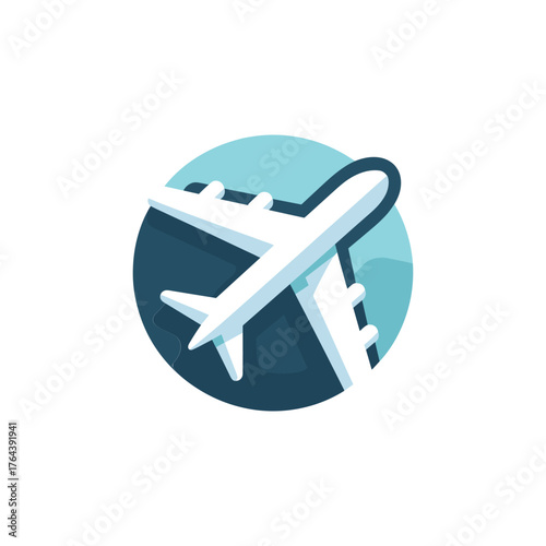 Stylized airplane icon in a blue circle, representing air travel and aviation.