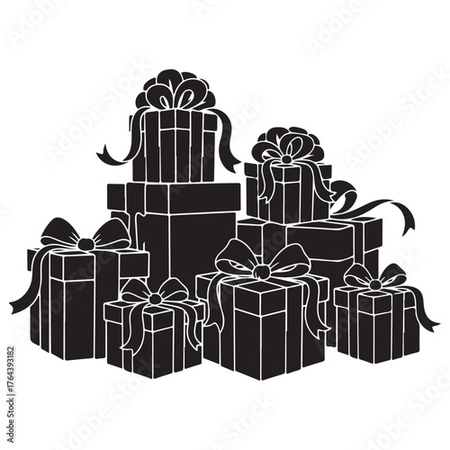 Black and White Gift Boxes with Bows Silhouette Vector Illustration