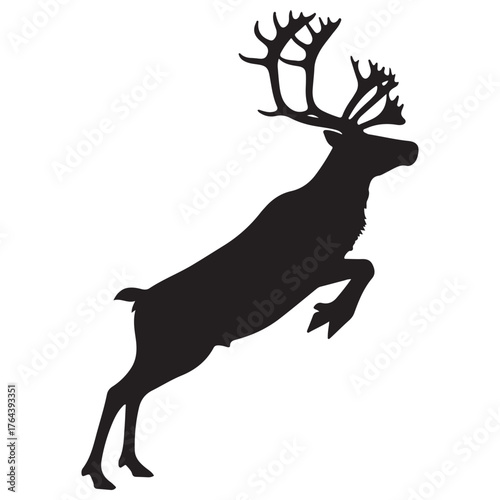 Dynamic Black Reindeer Silhouette Leaping with Prominent Antlers Graphic