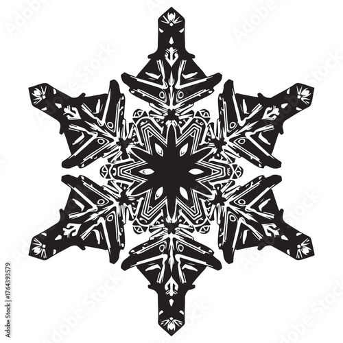 Intricate Black and White Snowflake Design with Decorative Ornate Details