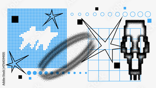 Vector Graphic Assets Set. Shapes in Y2k style, Futuristic, Brutalist, Anti-design