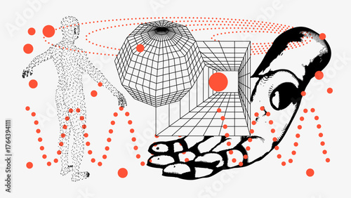 Vector Graphic Assets Set. Shapes in Y2k style, Futuristic, Brutalist, Anti-design
