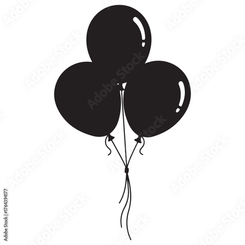 Simple Black Balloon Bunch Illustration with Strings on White Background