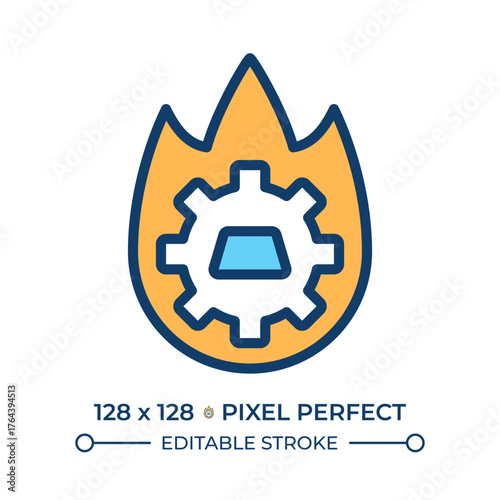 Pyrometallurgy line color icon. Production technology, manufacturing. Metal purification. High temperature. Isolated vector illustration. Flat colorful symbol design. Editable stroke