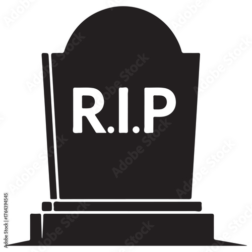 Flat Design Black Headstone with RIP Inscription and Outline Vector