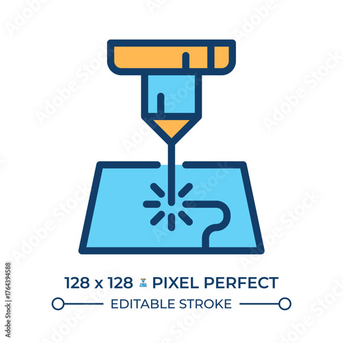 Laser cutting line color icon. Industrial technology, equipment. Metal processing, manufacturing. Automation, precision. Isolated vector illustration. Flat colorful symbol design. Editable stroke