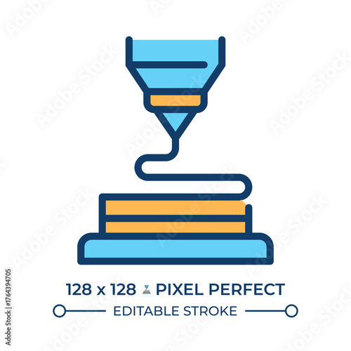 Metal 3d printing line color icon. Modern technology, manufacturing. Electronic, engineering. Metallurgy, metalwork. Isolated vector illustration. Flat colorful symbol design. Editable stroke