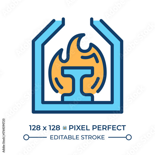 Heat treating line color icon. Steel furnace. Foundry, metallurgy. Metal casting, steelwork. Heavy industry, smelting. Isolated vector illustration. Flat colorful symbol design. Editable stroke