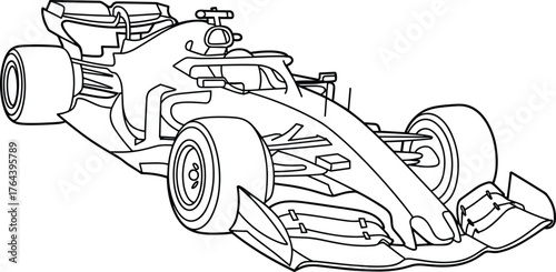 Formula 1 race car line drawing, motorsport vehicle sketch, automotive engineering illustration, high‑speed racing design, F1 car outline, sports car art