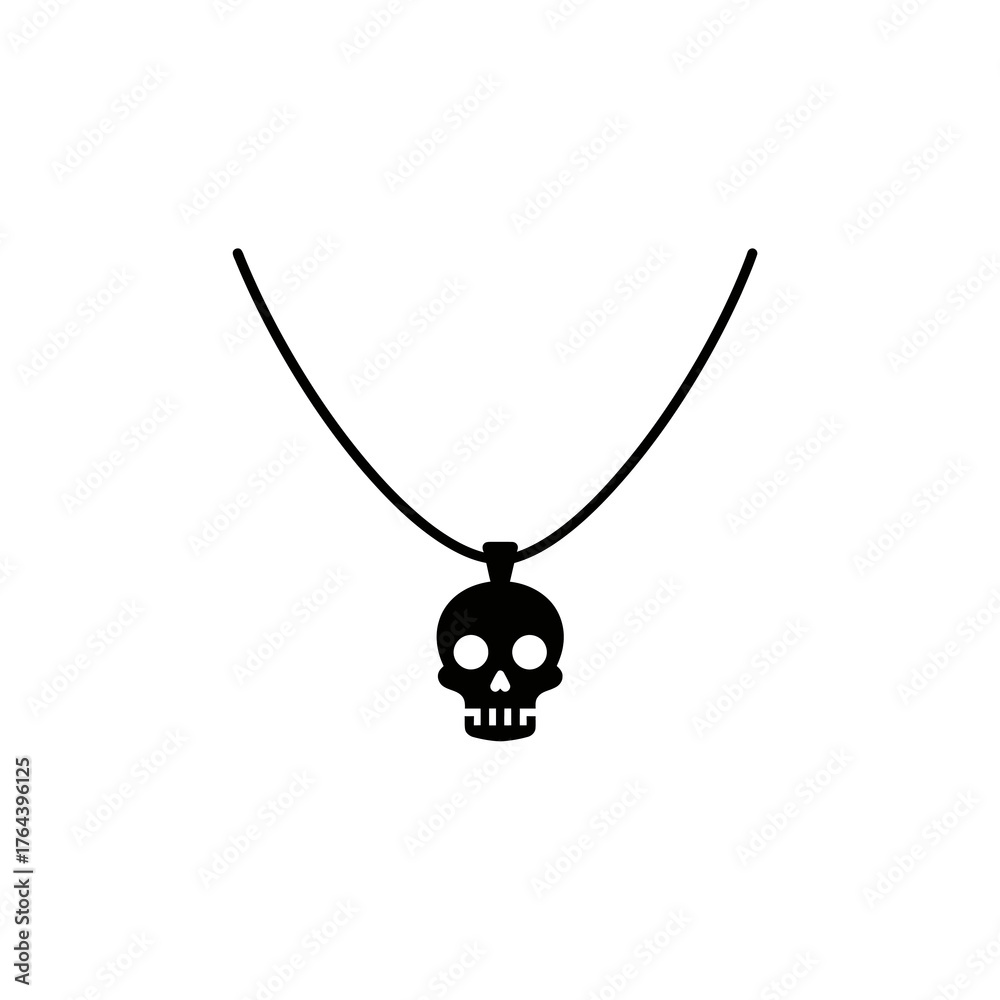 Fototapeta premium Isolated vector illustration of a skull necklace icon shown in a simple black silhouette. This minimalist graphic design element is perfect for Halloween themes, gothic fashion, or pirate concepts