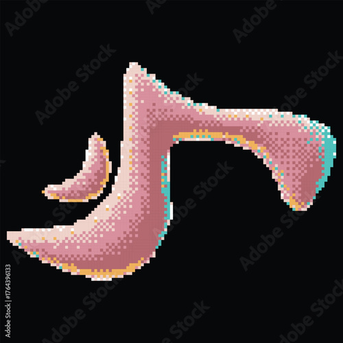 Abstract Y2K pixel shape, 8-bit digital art, halftone pink color, glow effect.