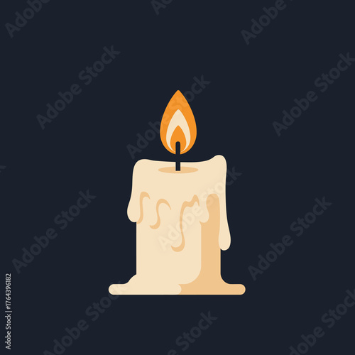 A beautiful minimalist illustration of a classic lit candle with a vibrant flickering flame and dripping wax, casting a soft, comforting glow