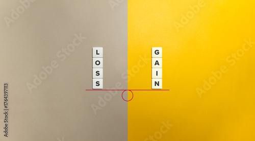 Loss and Gain Concept on Seesaw Split View, Business Balance, Financial Risk and Reward Illustration