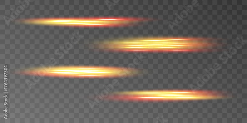 Light speed effect with flowing yellow and red lines curving across a dark scene. Ideal for racing visuals, speed ads, and power motion concepts. Vector with smooth gradient.