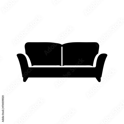 Black silhouette of a loveseat couch, representing comfort and relaxation, furniture