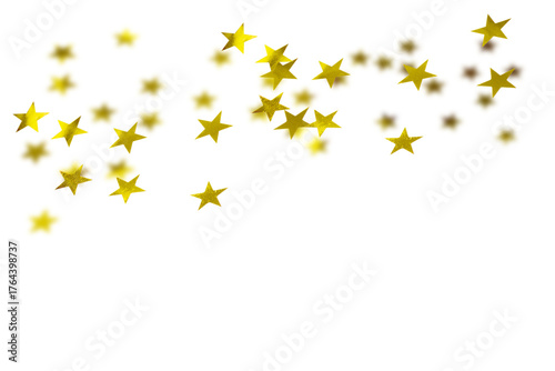 Gold confetti in the shape of stars isolated on a white or transparent background. Decoration for holiday backgrounds