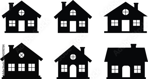 Black silhouette house set clipart collection