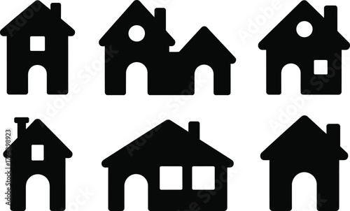Black silhouette house set clipart collection