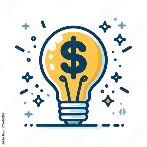 bright yellow light bulb with a dollar sign inside, symbolizing a money-making idea or financial innovation.