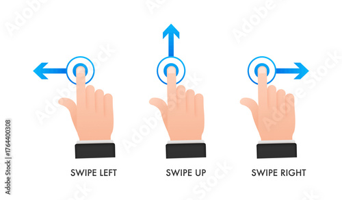 Hand swiping left up right on touchscreen gesture interface