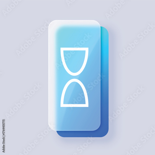 Blue rectangular icon in glasmorphic style with a white hourglass symbol.