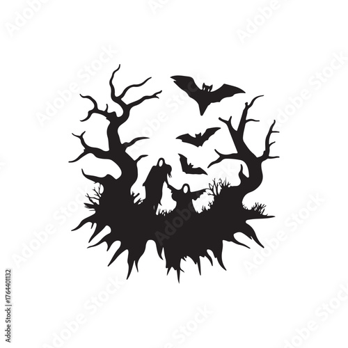 Black Color Esme Halloween Silhouette Vector Illustration, Solid White Background..