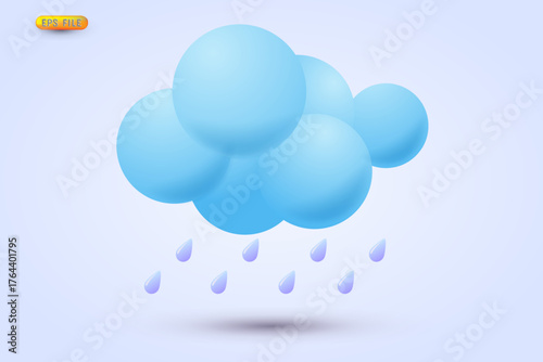Vector 3D cloud design with raindrops. Vector graphic element stock illustration